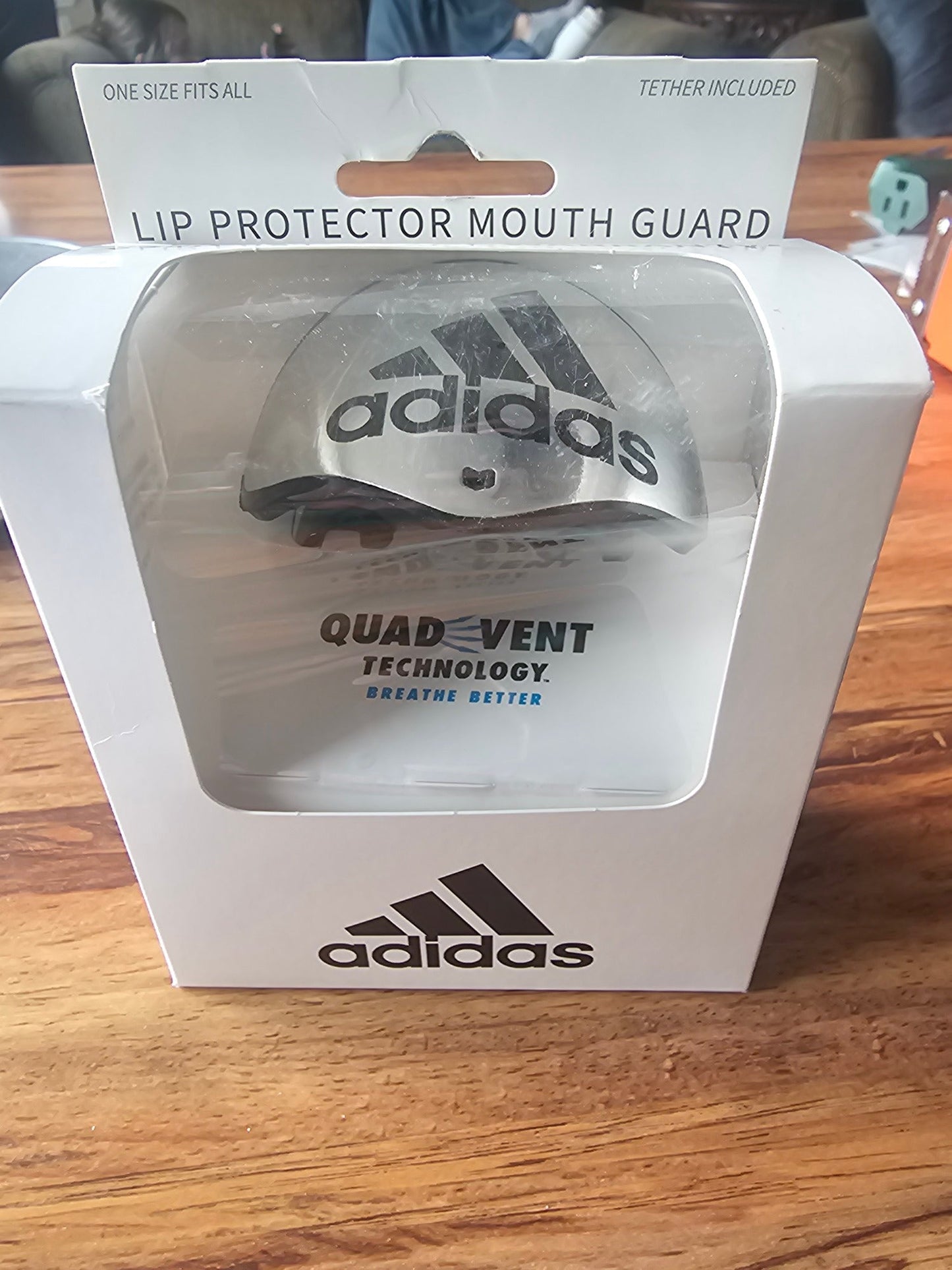 Adidas Quad Vent Lip Protector Mouth Guard with Tether - Silver, One Size