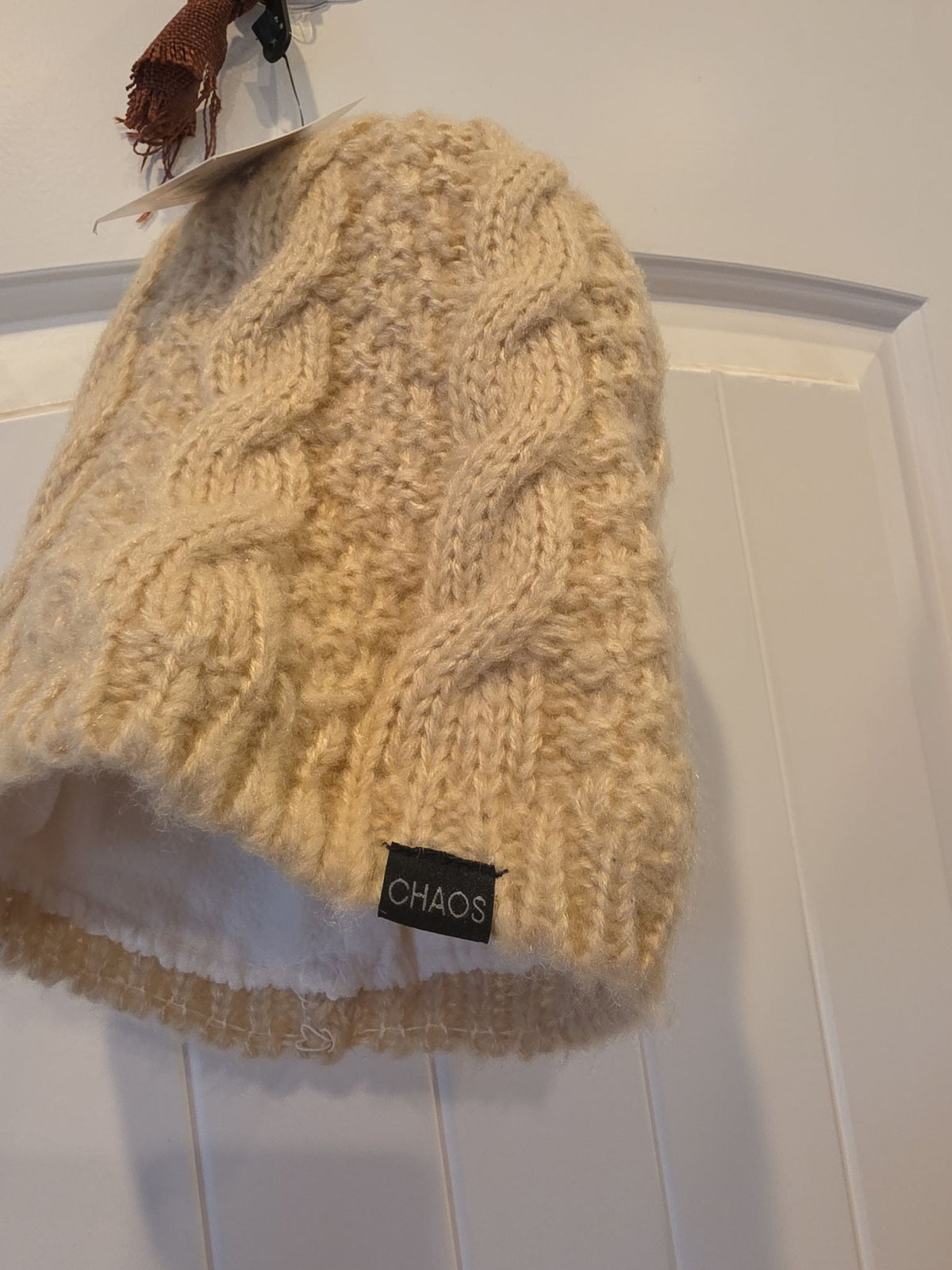 Chaos Taboo Cable-Knit Pom Beanie, Ivory, One Size