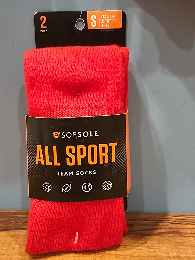 Sof Sole All-Sport Youth Athletic Team Socks - 2 Pack, Red, Small