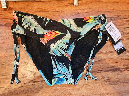 N Swimwear Women's Full Coverage Bikini Bottoms - Black Tropical Print, Size Small