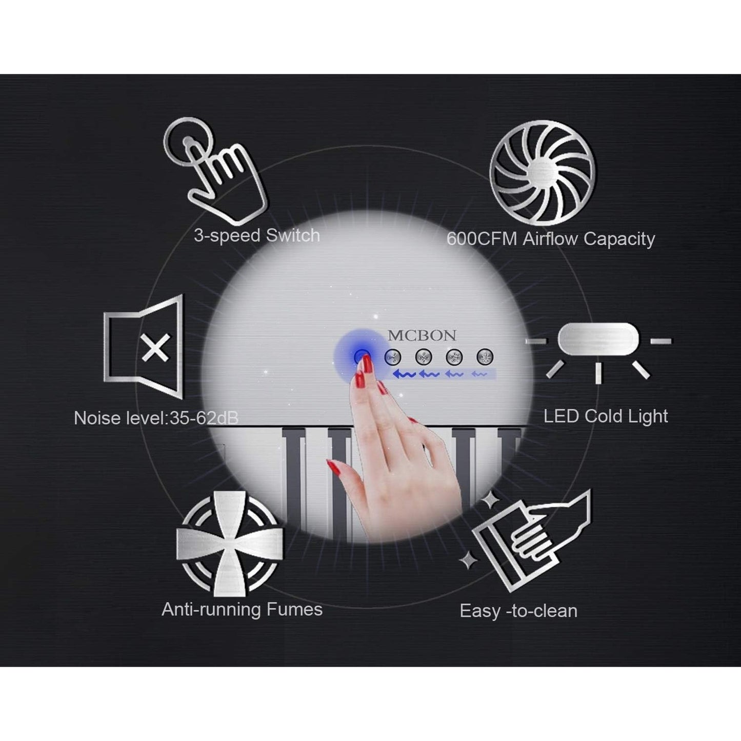 MCBON 30" Range Hood Insert, 600 CFM, Ducted/Ductless, Black Stainless