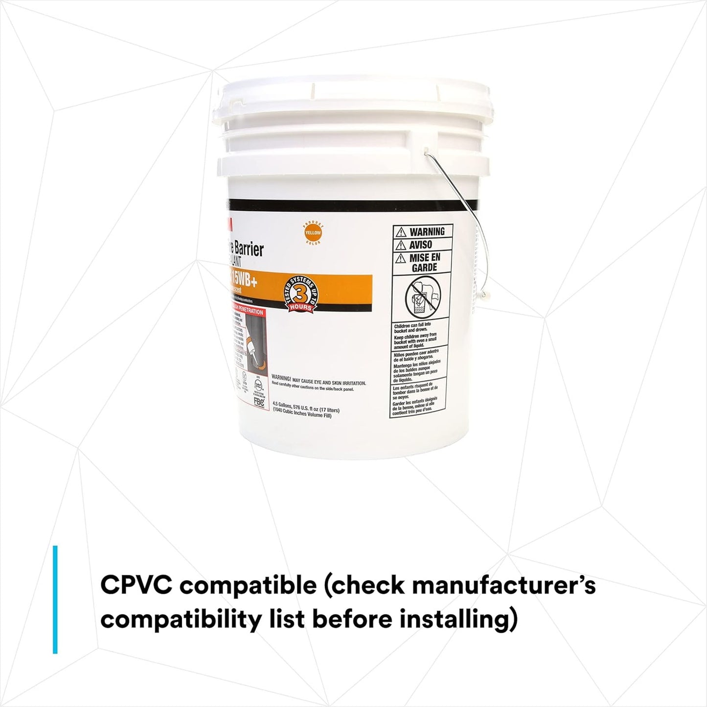 3M Fire Barrier Sealant IC 15WB+, Yellow, 4.5 Gal, 3-Hour Protection