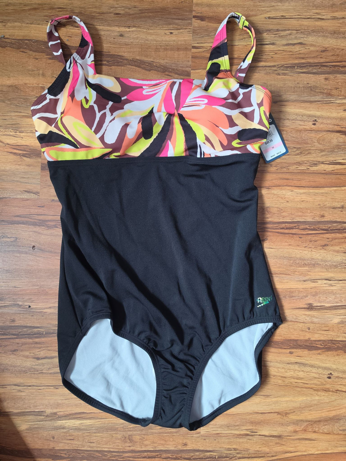 Speedo Women's Block Square Neck One-Piece Swimsuit, Size 10