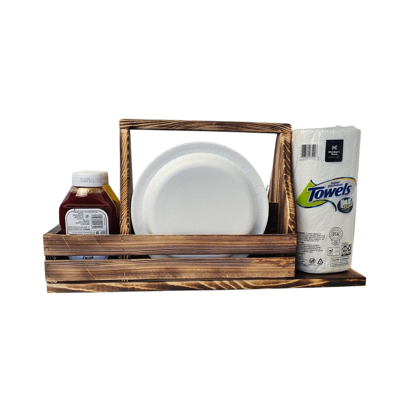 Wooden Picnic BBQ Caddy With Paper Towel Holder