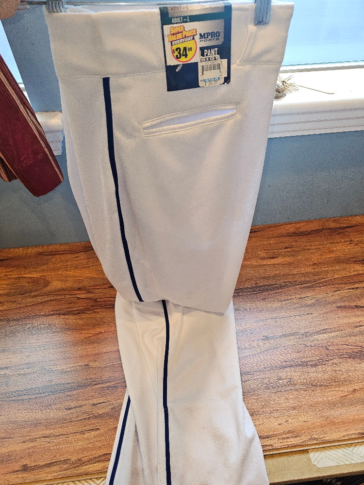 Champro Adult Triple Crown Open-Bottom Piped Baseball Pants - White/Royal, Size L