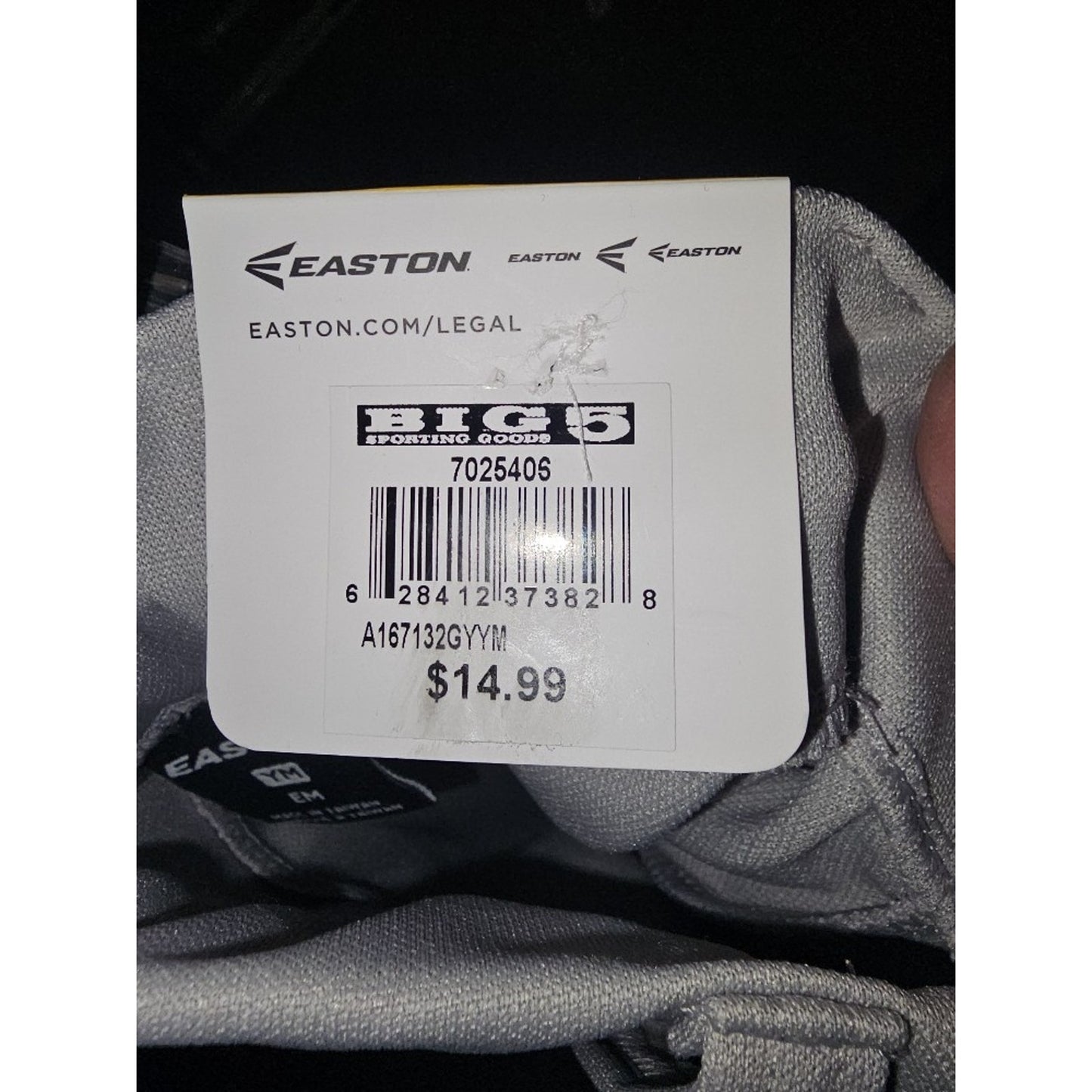 Easton Youth Pro Pull-Up Baseball Pants- Grey Youth M
