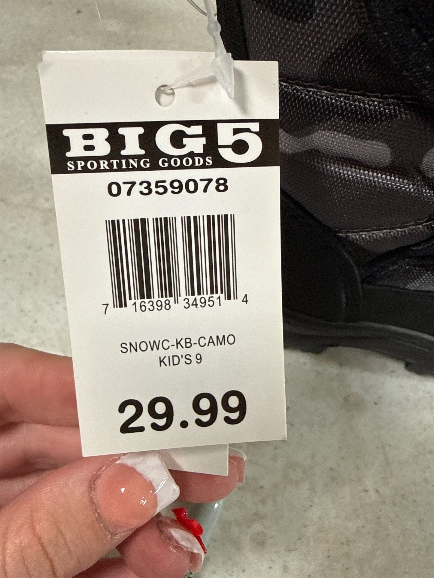 Kids' Camouflage Snow Boots - Size 9