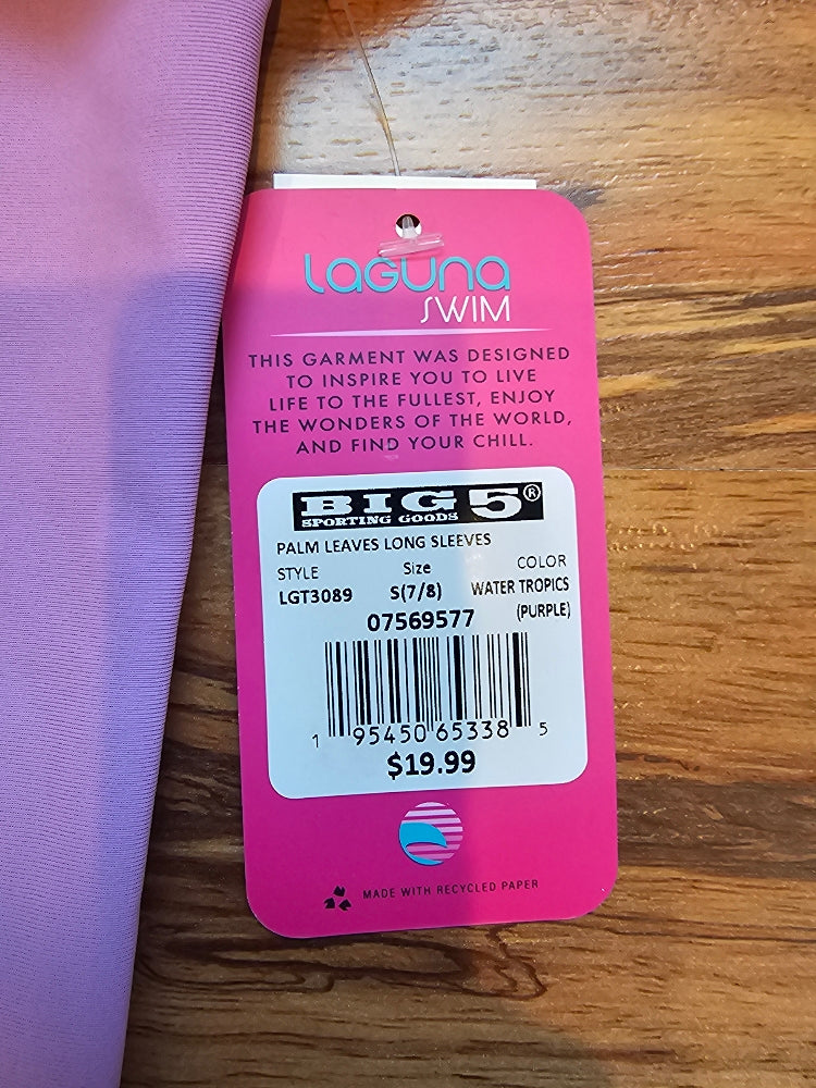 Laguna Girls' Long-Sleeve Rash Guard Swim Shirt - Purple Butterfly, Size S (7/8)