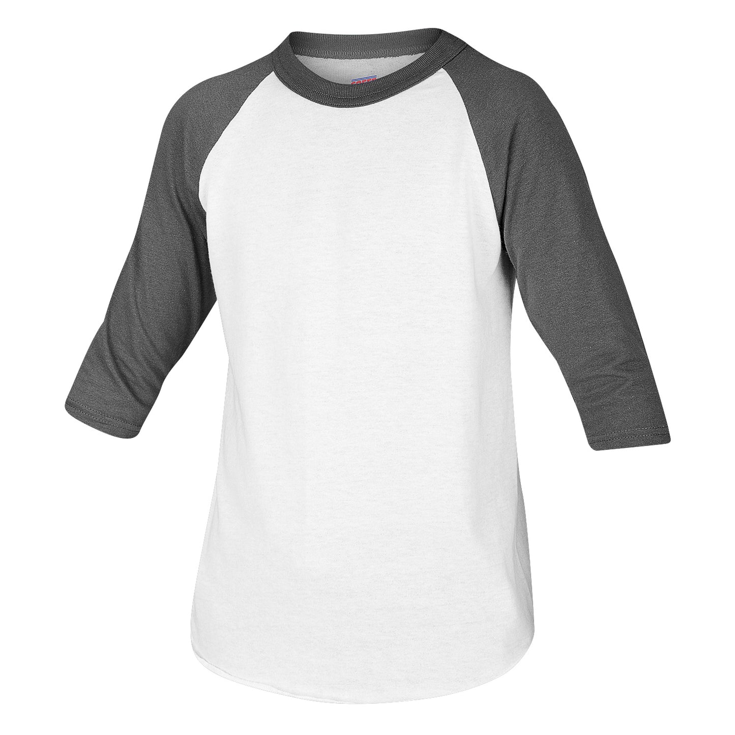 Soffe Youth Baseball/Softball 3/4 Sleeve Raglan Shirt - White/Grey, Size M