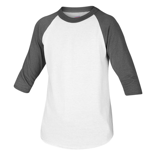 Soffe Youth Baseball/Softball 3/4 Sleeve Raglan Shirt - White/Grey, Size M