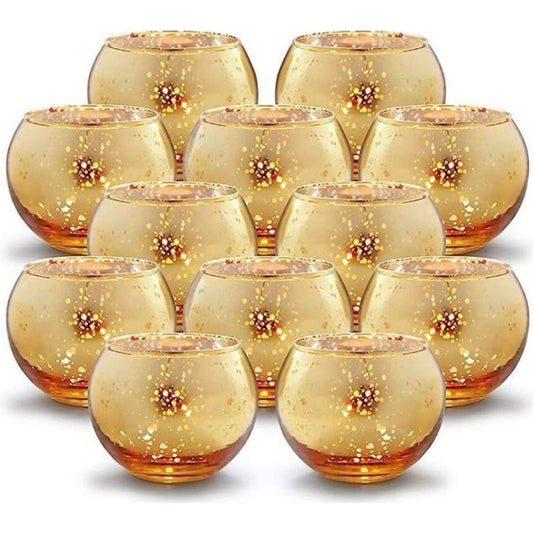 SLJ Fisher Gold Votive Round Candle Holders, 24 Pack