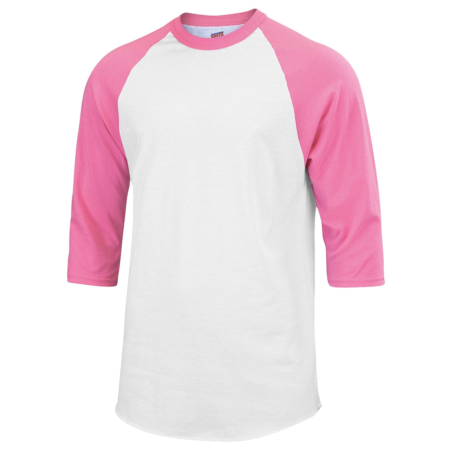 Soffe Adult Unisex 3/4 Sleeve Baseball & Softball Raglan Shirt - White/Pink, Large
