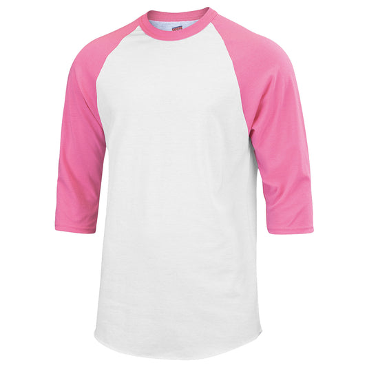 Soffe Adult Unisex 3/4 Sleeve Baseball & Softball Raglan Shirt - White/Pink, Large