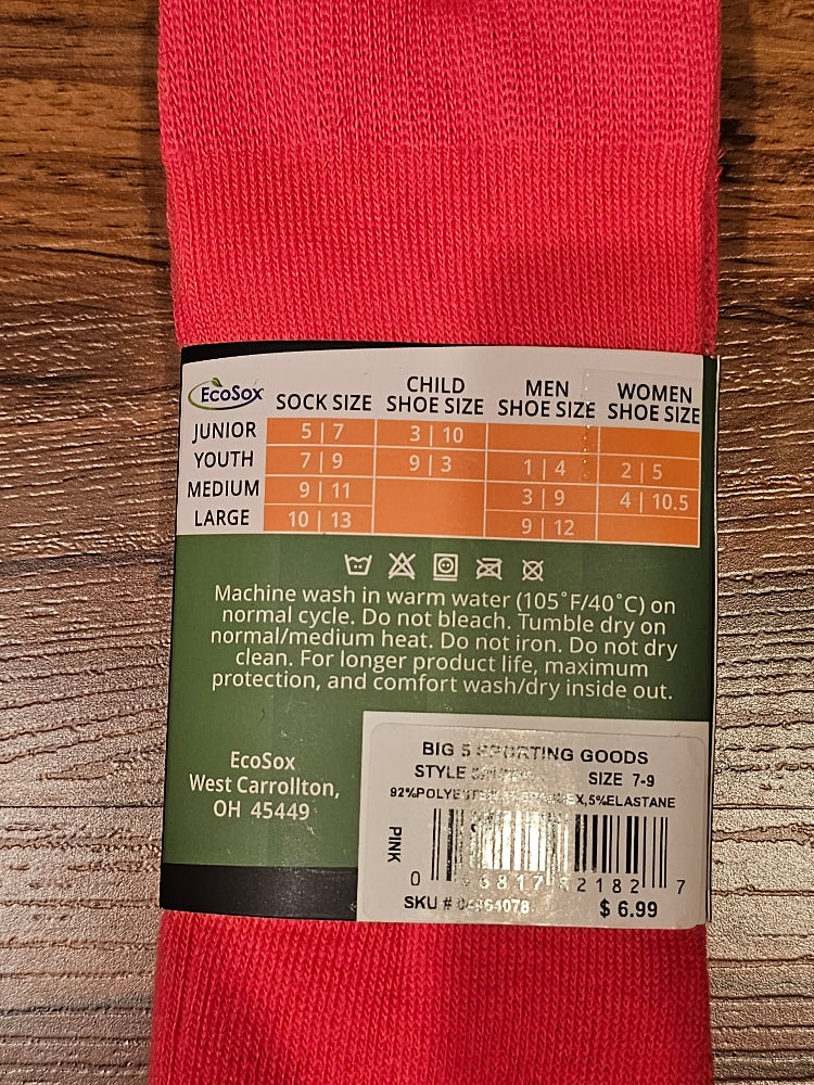 EcoSox Premier Soccer Socks - 2 Pack, Bright Pink, Size 7-9