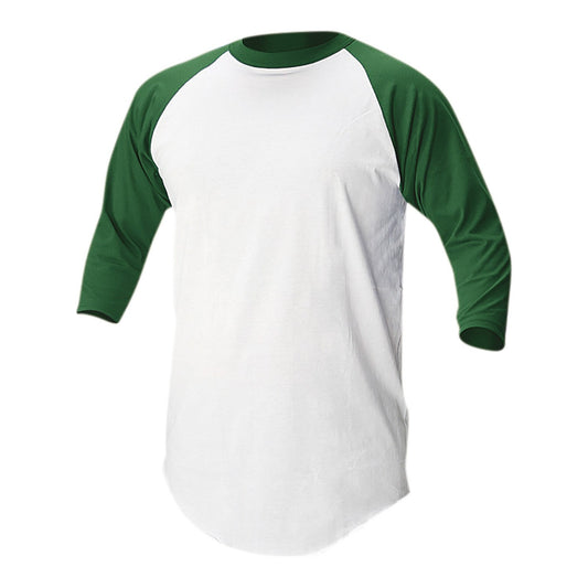 Soffe Youth Baseball/Softball 3/4 Sleeve Shirt, White/Green - S