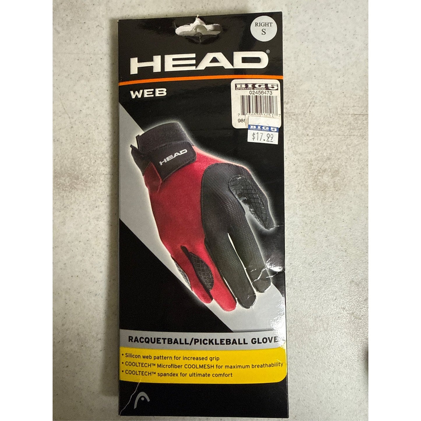 HEAD Web Racquetball Glove - Small, Right Hand, Black/Red, S