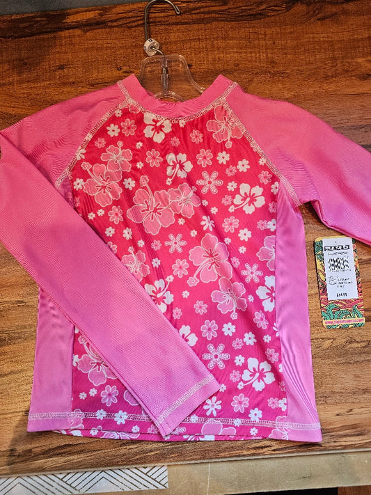 Pipeline Girls' Long Sleeve Rash Guard - UPF 50+ Sun Protection, Pink Floral, Size 12