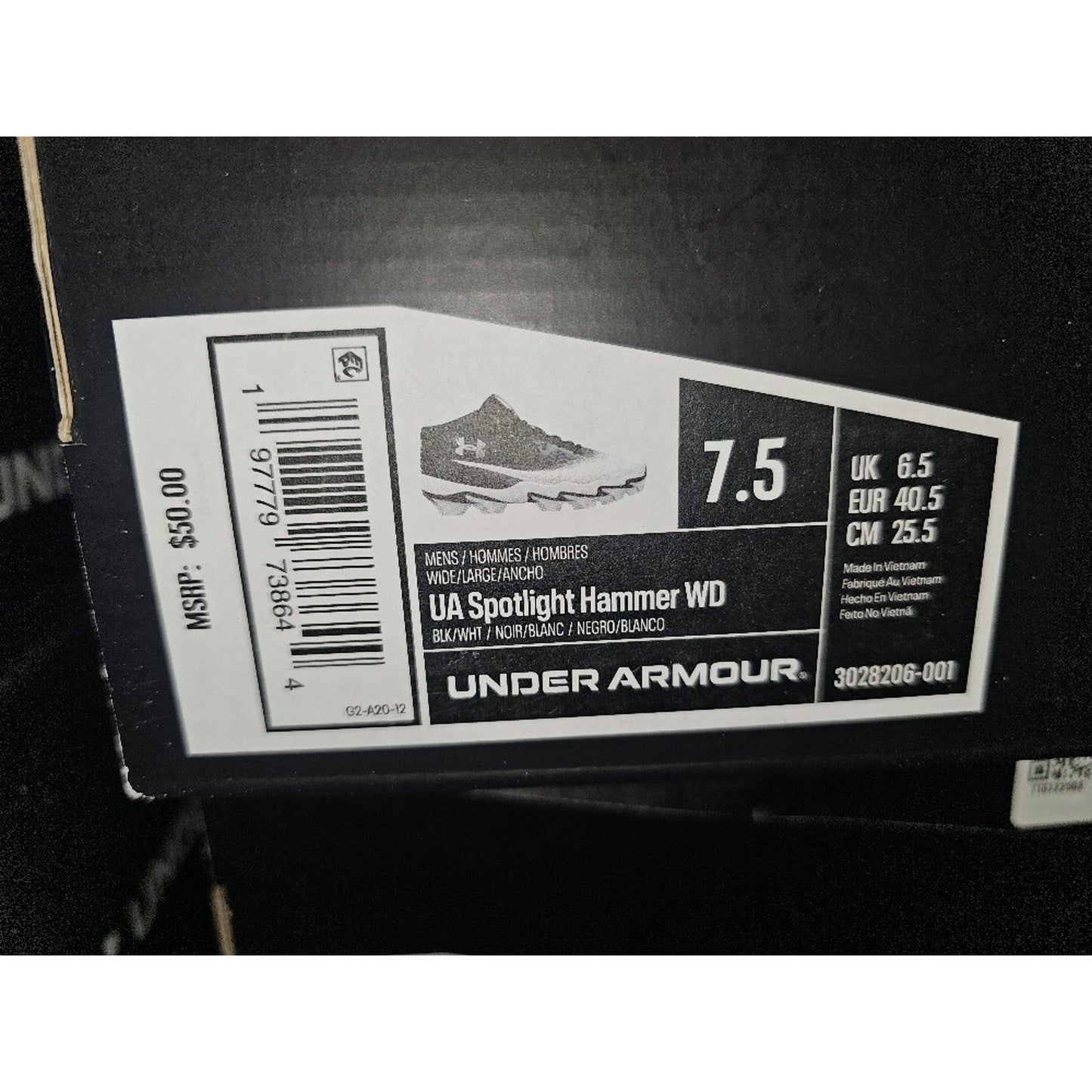 Men's Under Armour Spotlight Hammer Molded Football Cleats 7.5 Black