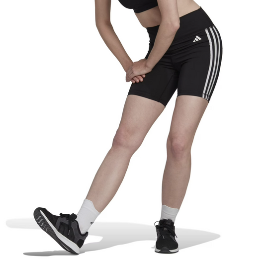 Adidas Women's Training Essentials 3-Stripes High-Waisted Shorts - Black/White, Size S