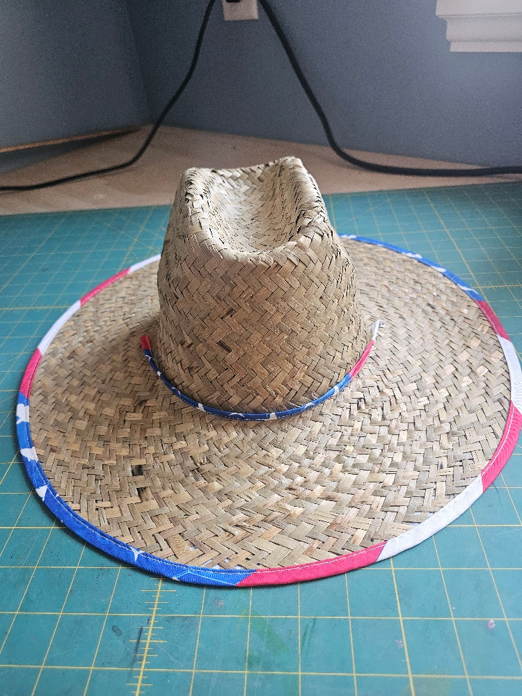 Goldcoast Sunwear Lever Straw Lifeguard Hat - 4.5" Brim - Patriotic Fish Print