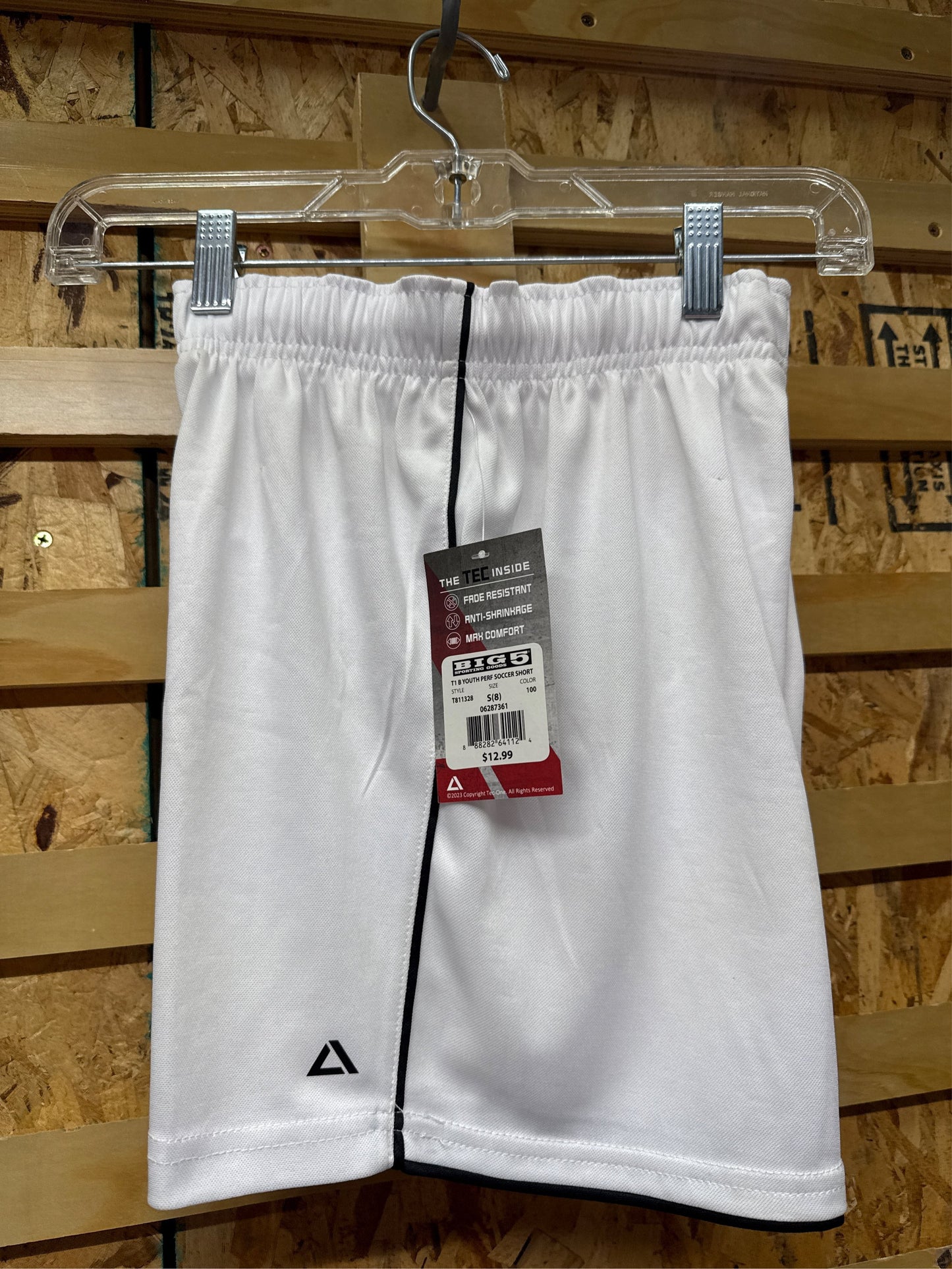 TEC-ONE Boys' Performance Soccer Shorts - White/Black, Size S (8)