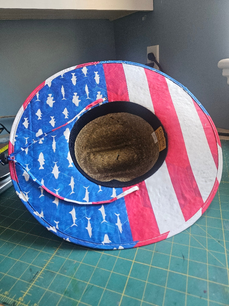 Goldcoast Sunwear Lever Straw Lifeguard Hat - 4.5" Brim - Patriotic Fish Print