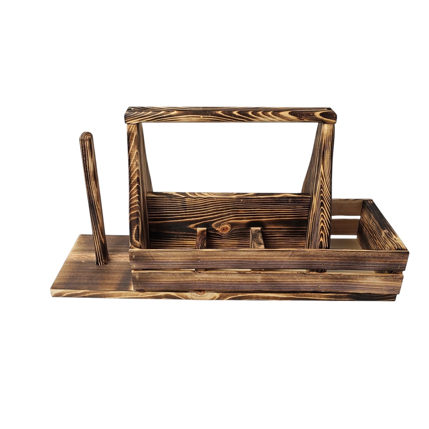 Wooden Picnic BBQ Caddy With Paper Towel Holder