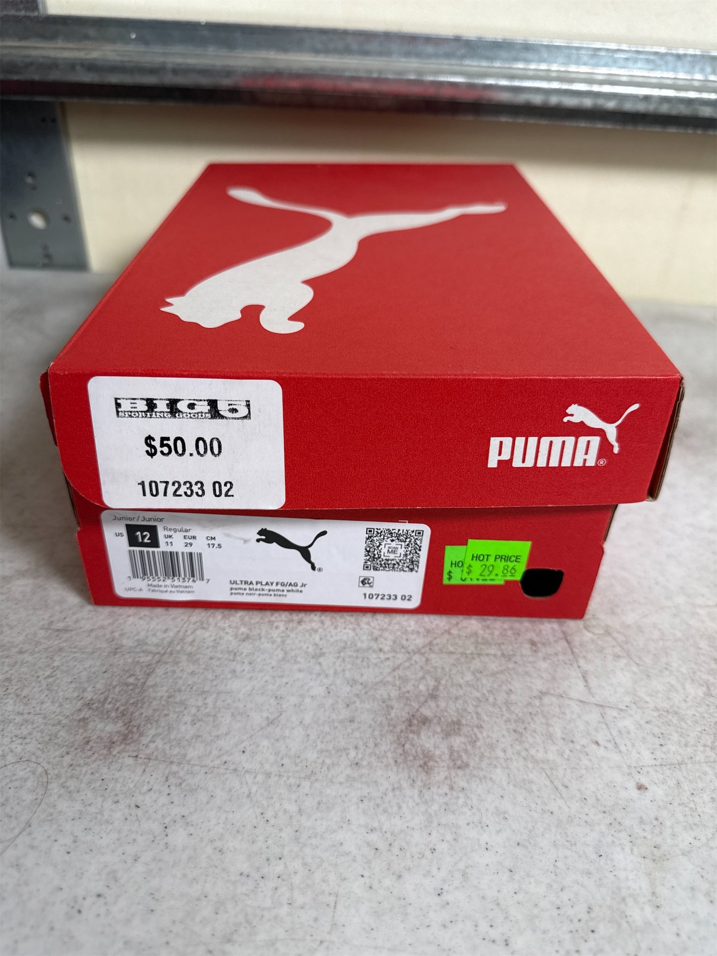 Puma Ultra Play Junior FG/AG Soccer Cleats - Black/White, Size 12