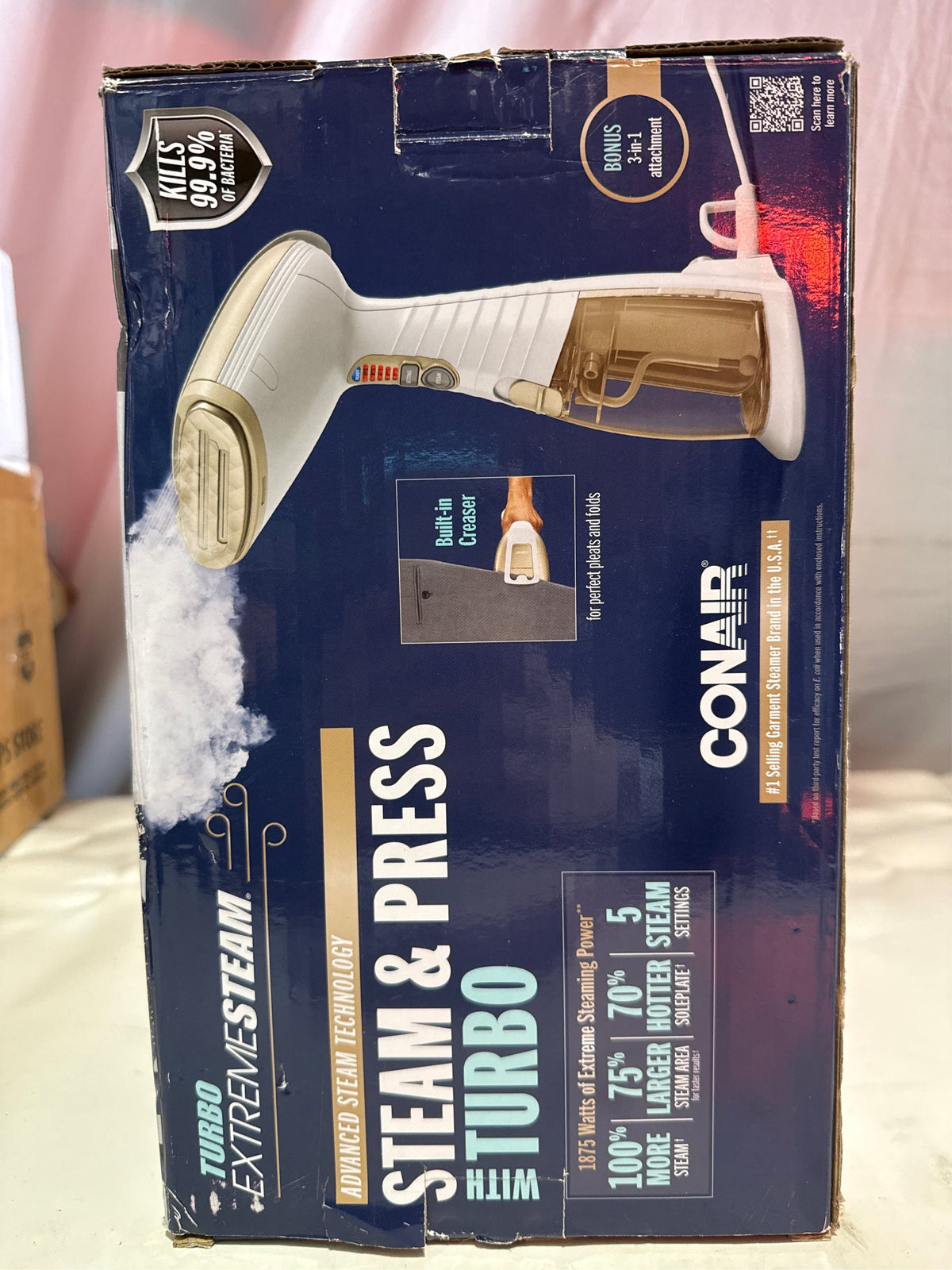 Conair Turbo ExtremeSteam 1875W Handheld Fabric Steamer - White/Champagne
