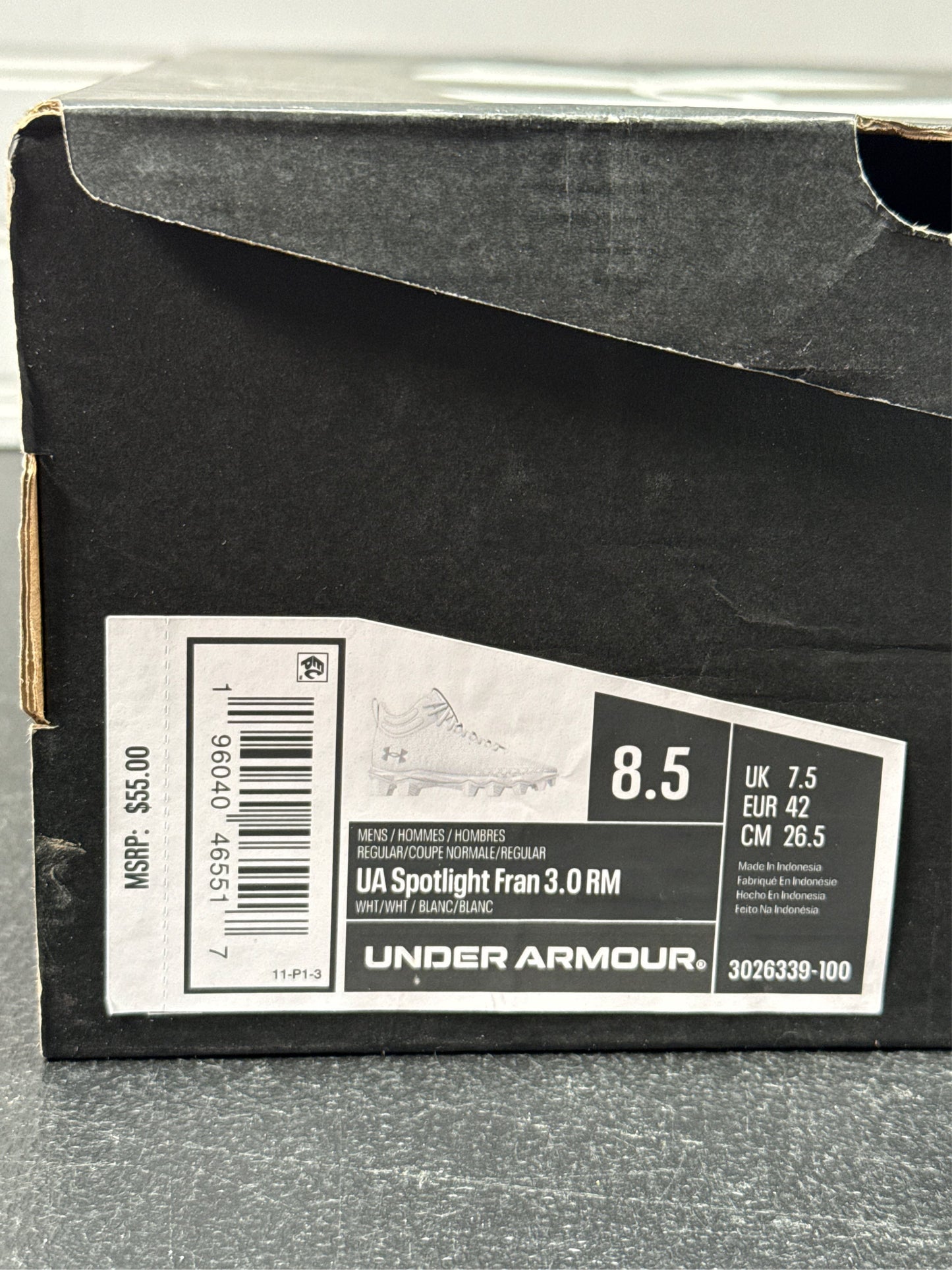 Under Armour Spotlight Franchise 3.0 RM Men's Football Cleats - White/Silver, Size 8.5