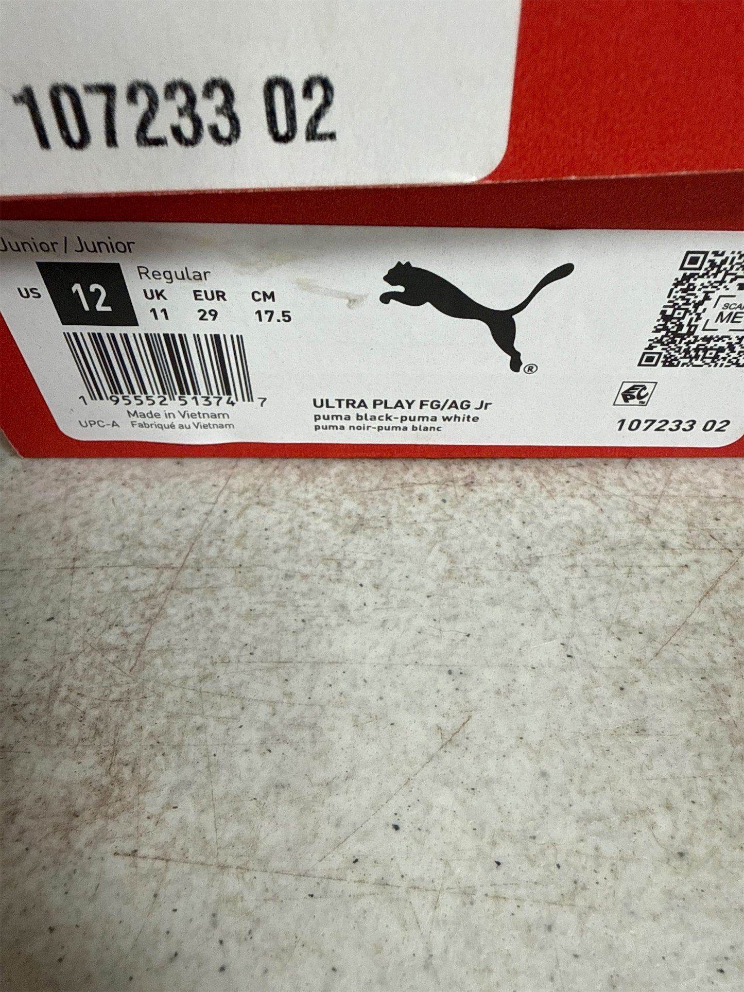 Puma Ultra Play Junior FG/AG Soccer Cleats - Black/White, Size 12