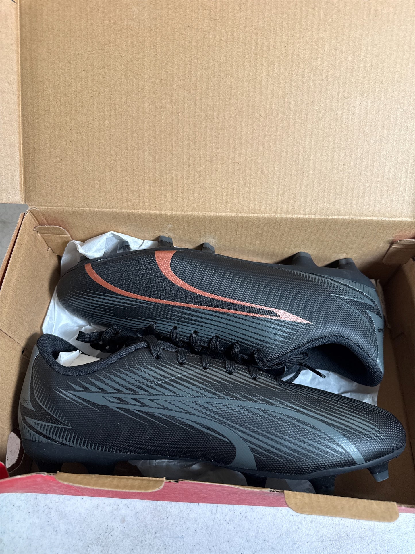 Puma Ultra Play FG/AG Junior Soccer Cleats - Black/Copper Rose, Size 6.5