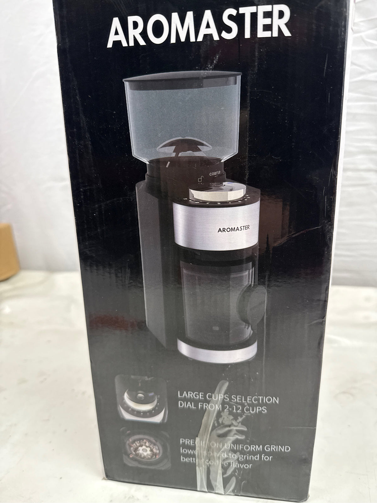 Aromaster Burr Coffee Grinder with 25 Grind Settings, Black