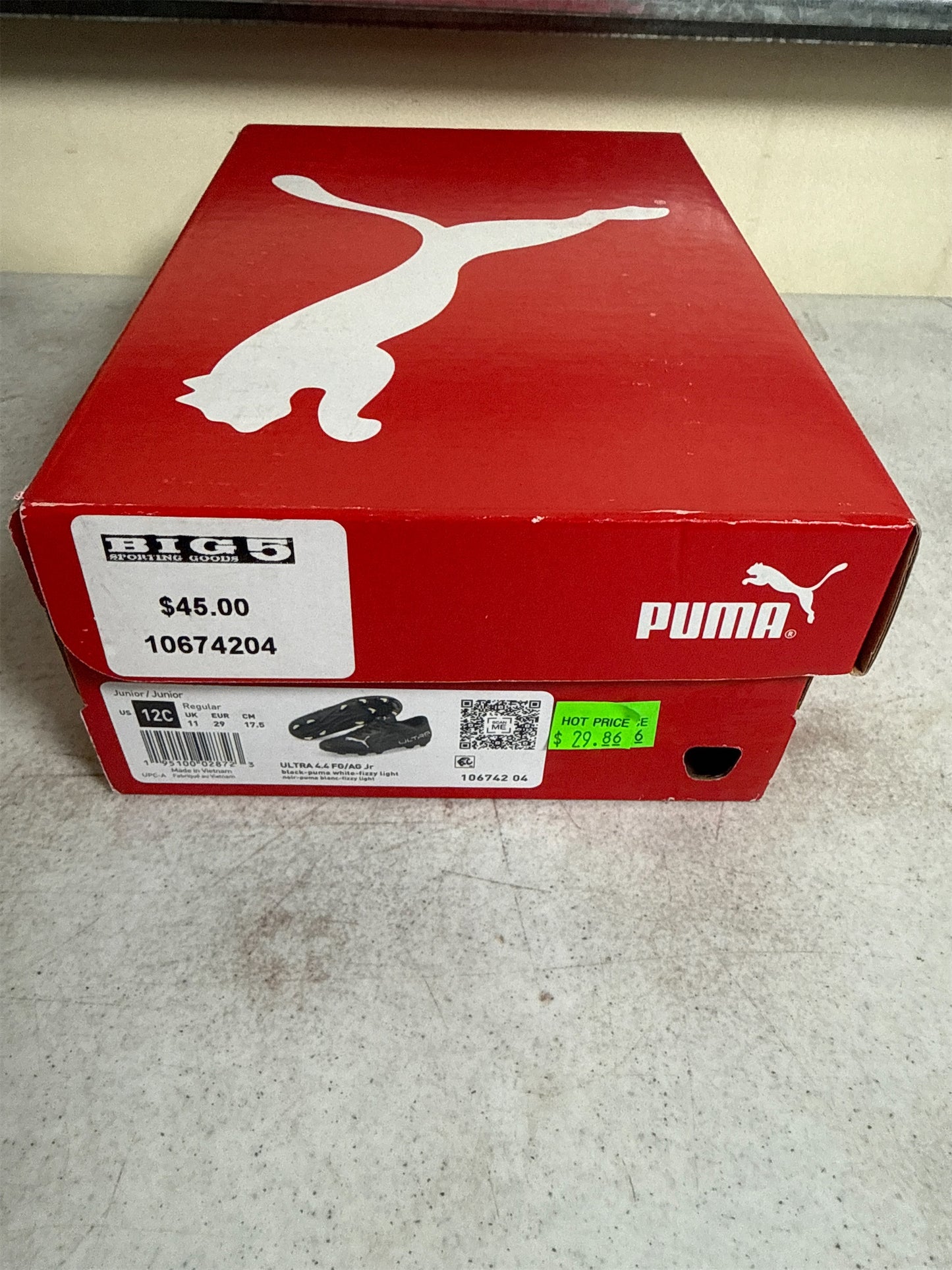 Puma Ultra 4.4 FG/AG Junior Soccer Cleats - Black/White/Fizzy - Size 12C