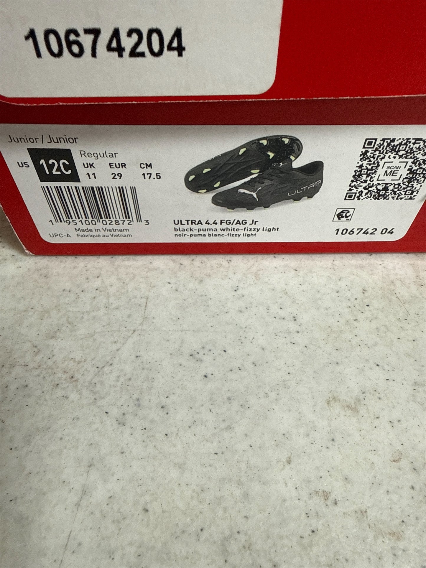 Puma Ultra 4.4 FG/AG Junior Soccer Cleats - Black/White/Fizzy - Size 12C