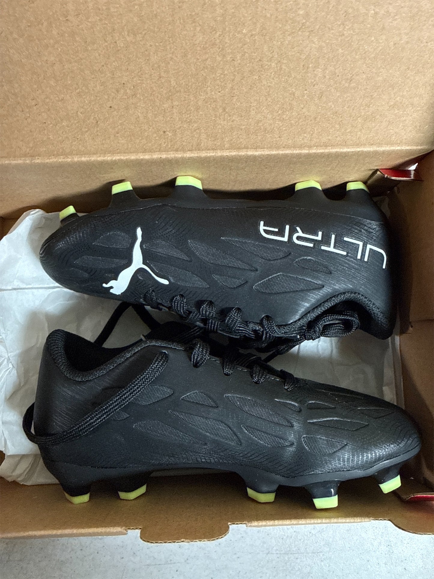 Puma Ultra 4.4 FG/AG Junior Soccer Cleats - Black/White/Fizzy - Size 12C
