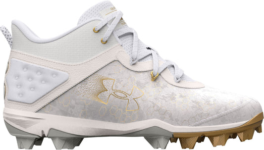 Under Armour Men's Harper 8 Mid RM Baseball Cleats - White/Gold, Size 7