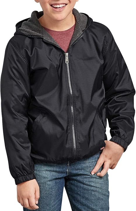 Dickies Boys' Fleece Lined Hooded Jacket, Black, Size S (7/8)