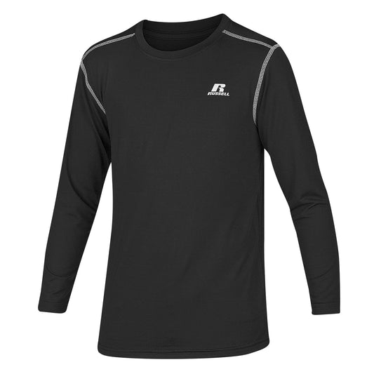 Russell Athletic Boys' Long-Sleeve Fitted Crew Neck Performance Shirt, Black, Size S (8)