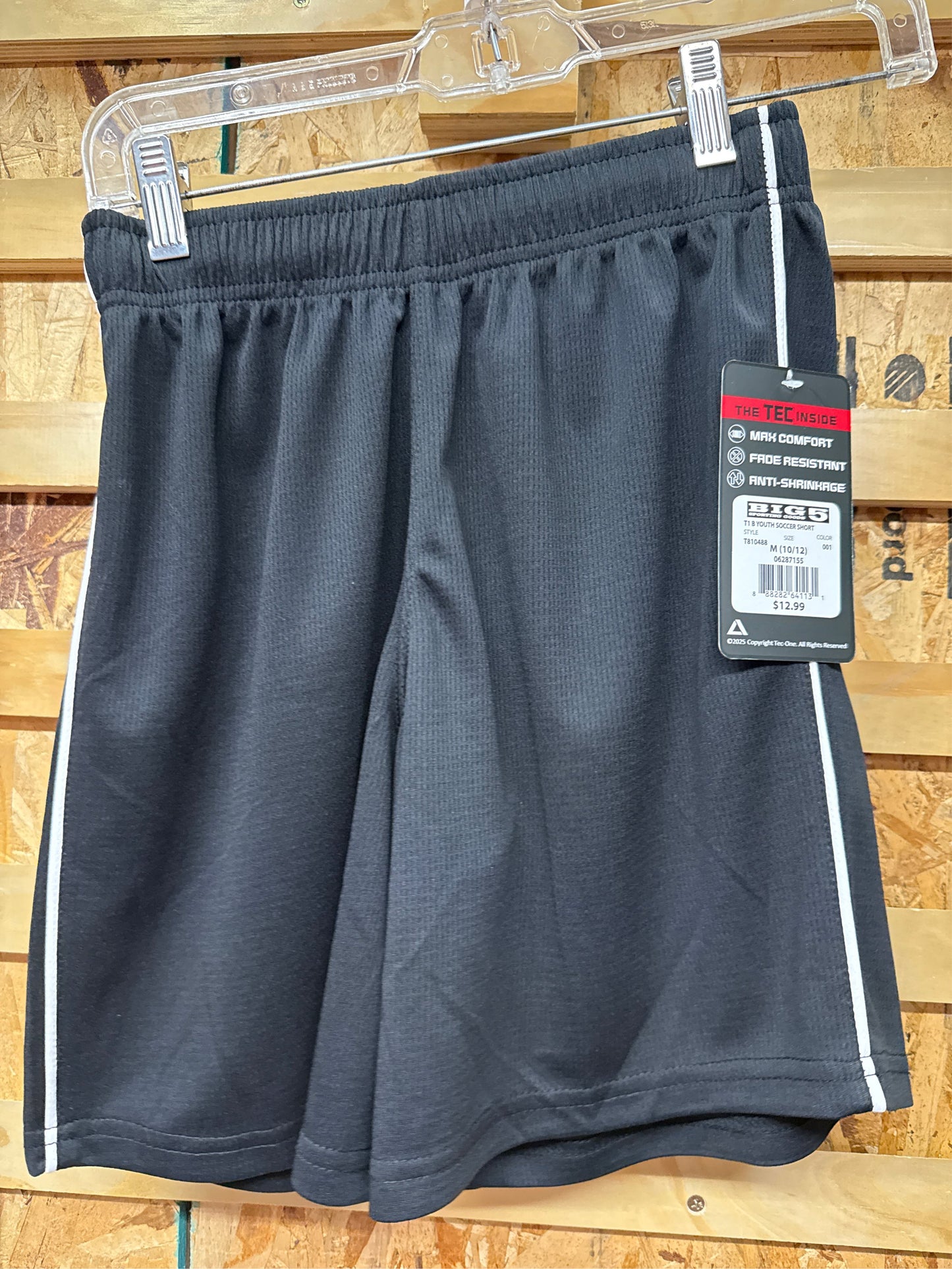 TEC-ONE Kids' Striker Soccer Shorts - Black/White, Size Medium (10/12)