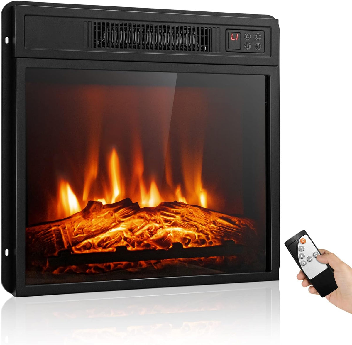 ORALNER 18" Electric Fireplace Insert Heater, 1400W - Black