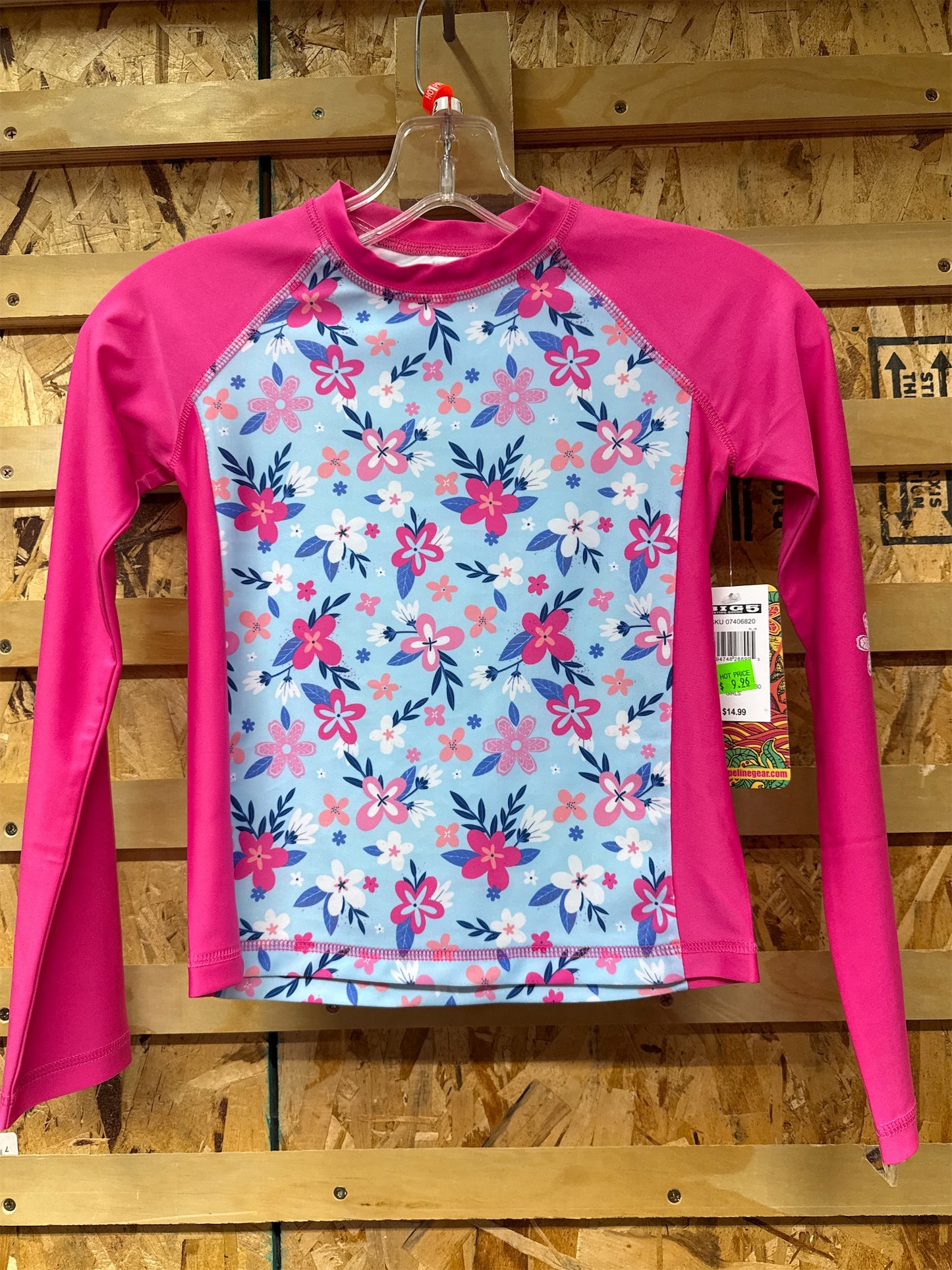 Pipeline Gear Girls' Long Sleeve Swim Shirt - Pink/Blue Floral, Size 12