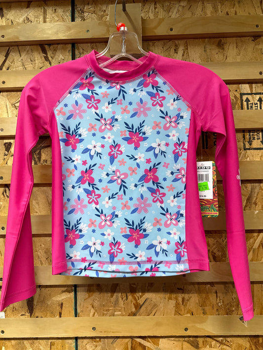 Pipeline Gear Girls' Long Sleeve Swim Shirt - Pink/Blue Floral, Size 12