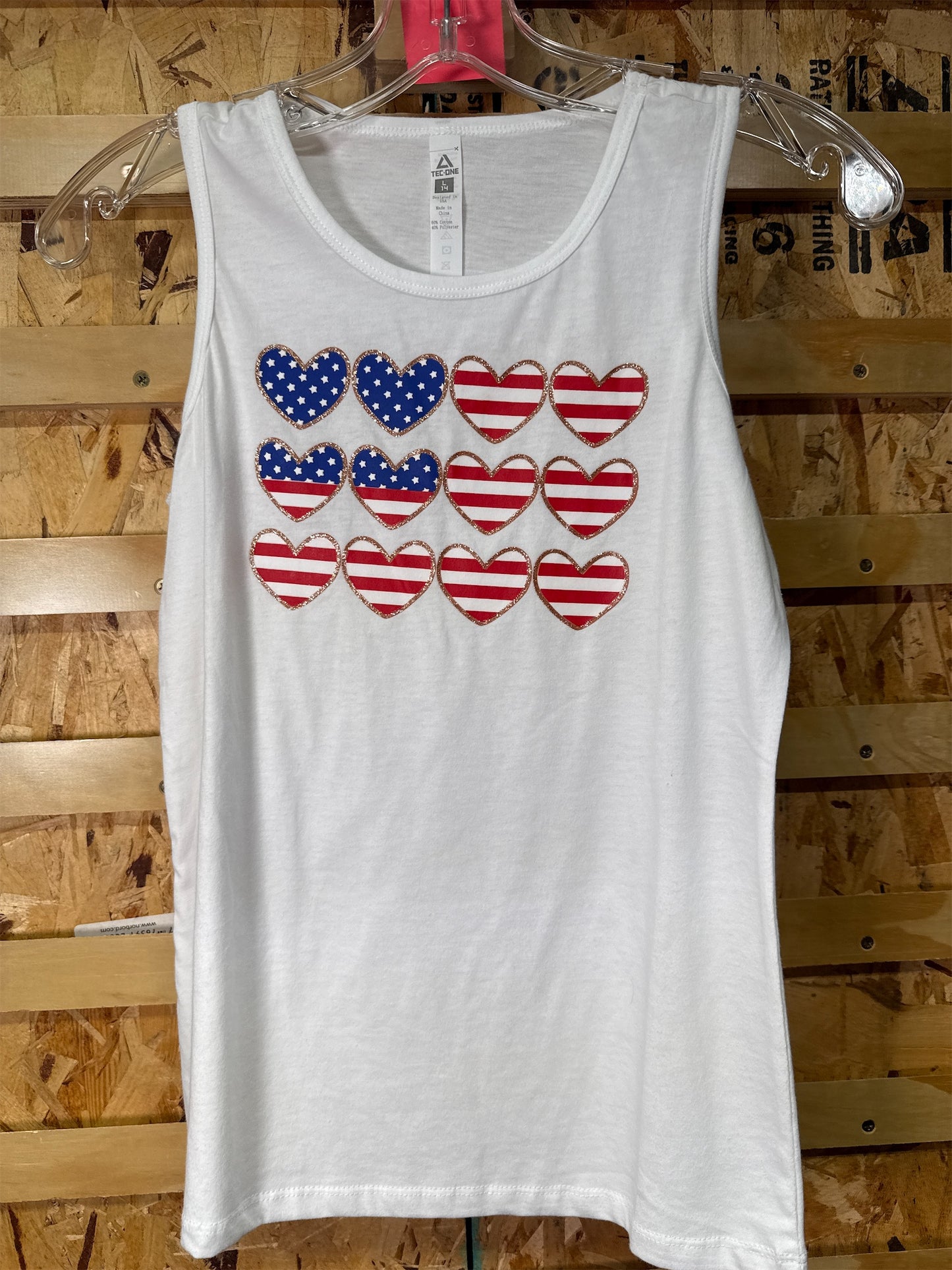 TEC-ONE Girls Americana Heart Graphic Tank Top - White, Size L