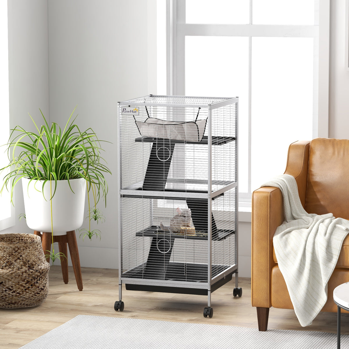 PawHut 4-Tier Rolling Steel Small Animal Cage for Ferrets, Chinchillas & Guinea Pigs