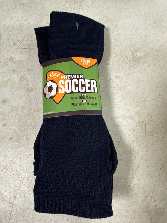 EcoSox Youth Premier Over-the-Calf Soccer Socks - 2 Pack, Navy Blue, Size 7-9