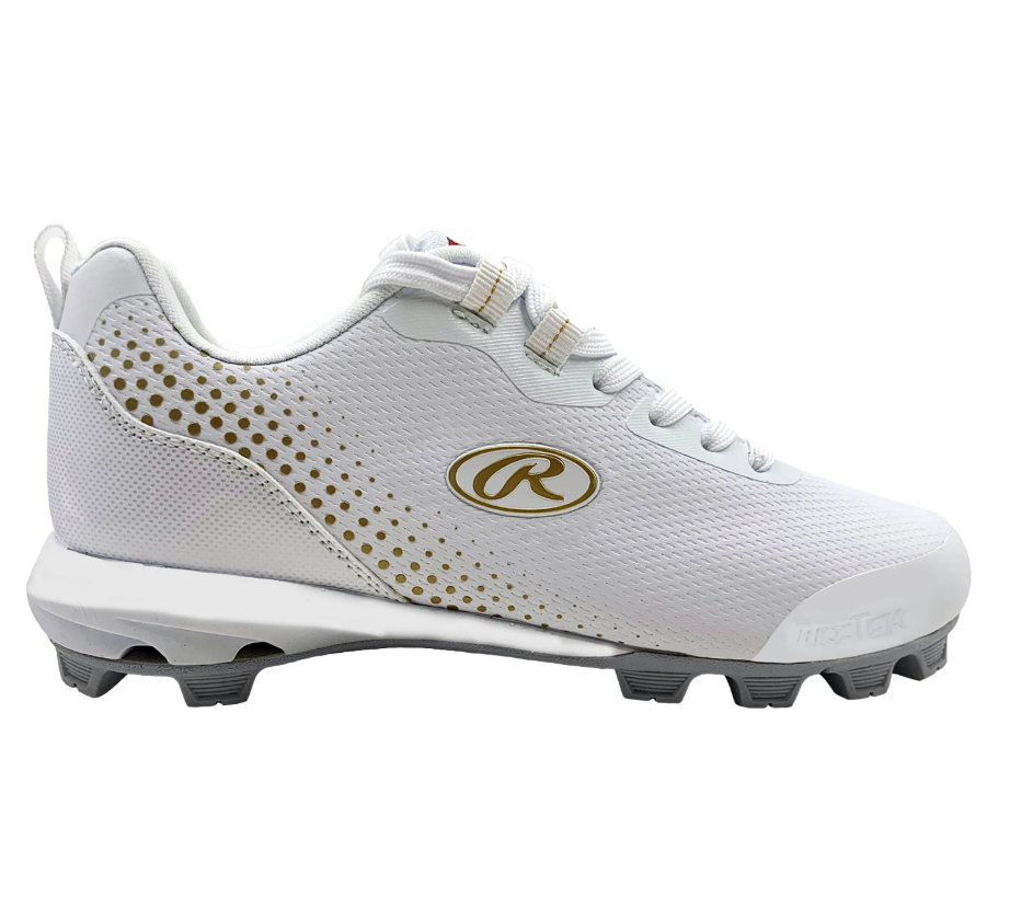 Rawlings Women's Division Low Softball Cleats - White/Gold, Size 7