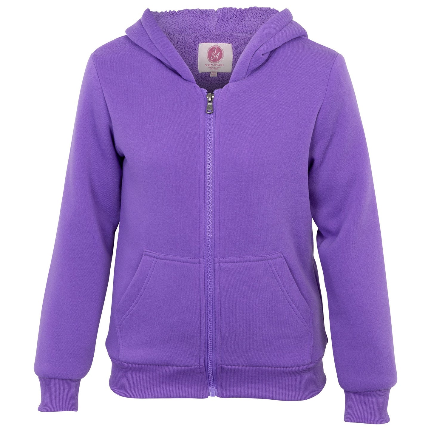 Seven Apparel Girls' Sherpa-Lined Hooded Full-Zip Jacket - Purple, Size XL (14-16)