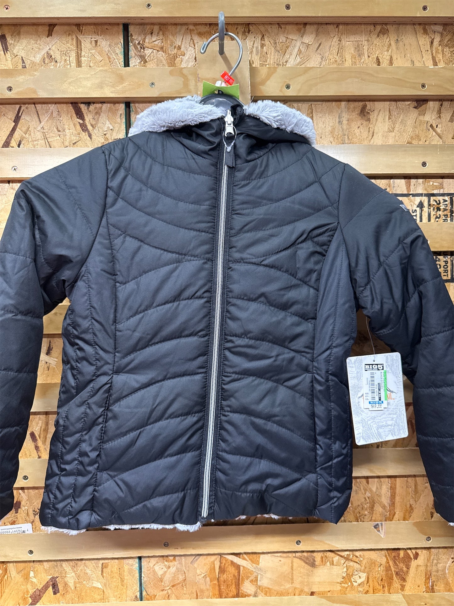 Pacific Trail Girls' Reversible Faux Fur Hooded Puffer Jacket - Black, Size 7/8