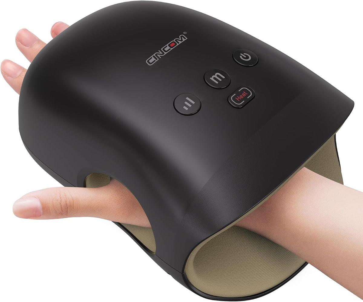 CINCOM Cordless Hand Massager with Heat and Compression - Black